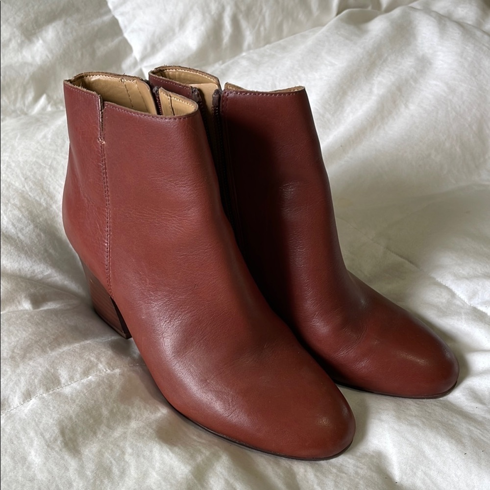 Franco Sarto |Olympia | Leather|Rich Reddish Brown|Heeled |Ankle Booties |Size 6
